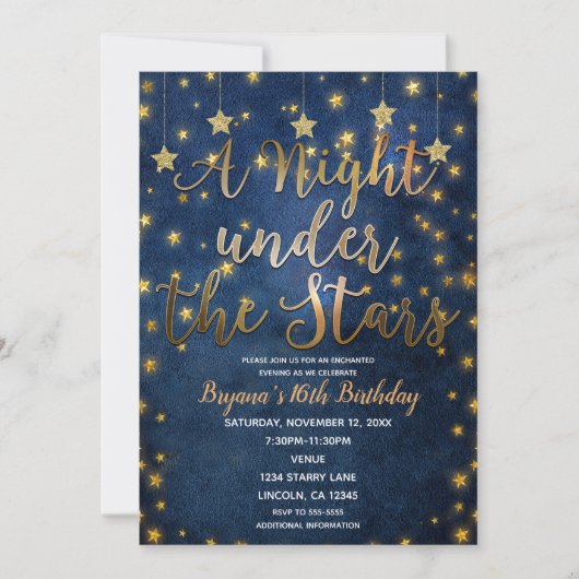 Blauwe en goudnacht onder de sterren Celestial Sky Kaart (Voorkant)