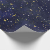 Blauwe en goudofficiële sterren Whimsical-Waterver Cadeaupapier (Hoek)