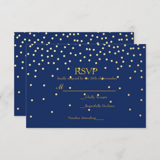Blauwe en goudolie Confetti Stippen Bindende RSVP (Voorkant / Achterkant)