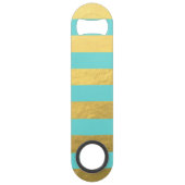 Blauwe en goudoliesnijpes bedrukt speed flessenopener (Voorkant)