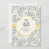 Blauwe en goudpaisley islamitische bruiloft kaart (Voorkant)