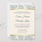 Blauwe en goudpaisley islamitische bruiloft kaart (Achterkant)