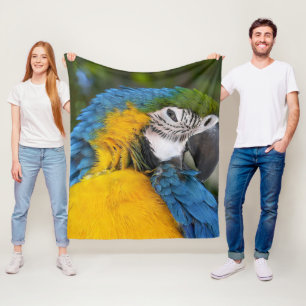 Blauwe en goudpapegaai fleece deken