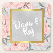 Blauwe en goudplateau marmer Wedding Kartonnen Onderzetters (Voorkant)