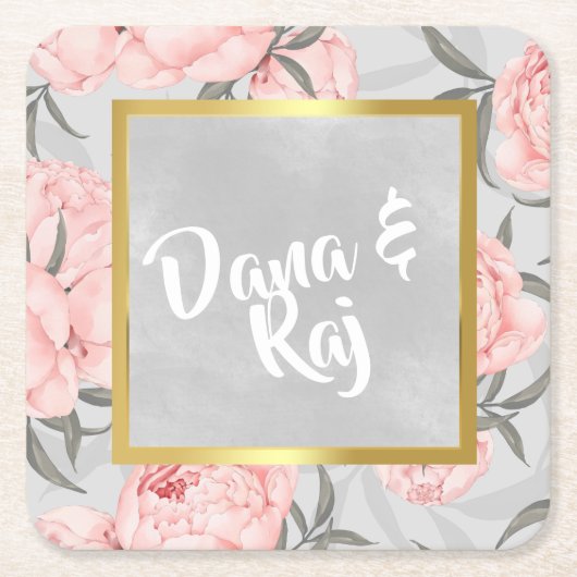 Blauwe en goudplateau marmer Wedding Kartonnen Onderzetters (Voorkant)