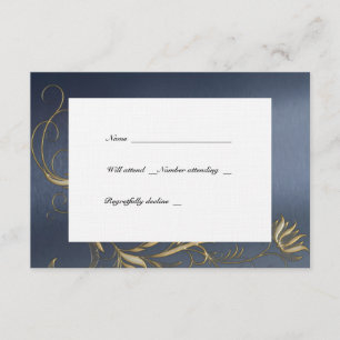 Blauwe en goudplatte  kreeften met enveloppen RSVP kaartje