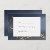 Blauwe en goudplatte  kreeften met enveloppen RSVP kaartje (Voorkant / Achterkant)