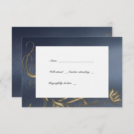 Blauwe en goudplatte  kreeften met enveloppen RSVP kaartje (Voorkant / Achterkant)