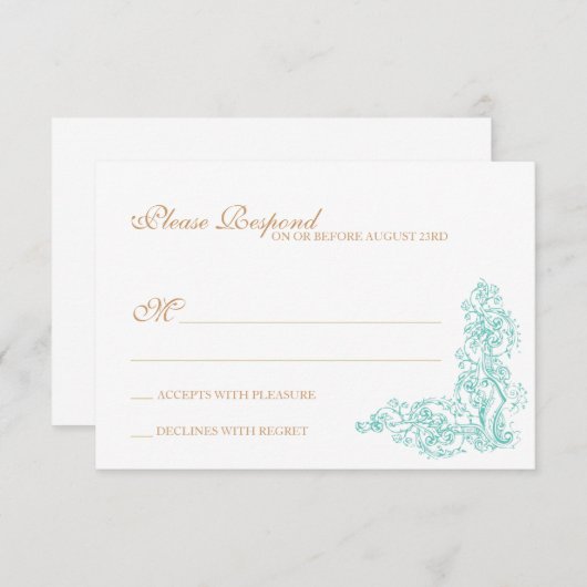 blauwe en goudrespons RSVP kaartje (Voorkant / Achterkant)