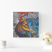 Blauwe en goudrooster vierkante klok (Huis)