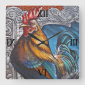 Blauwe en goudrooster vierkante klok (Voorkant)