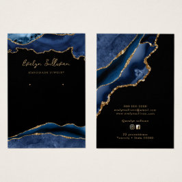 Blauwe en goudsieraden visitekaartje