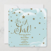Blauwe en goudstaren Het is een meisje Baby shower Kaart (Voorkant)