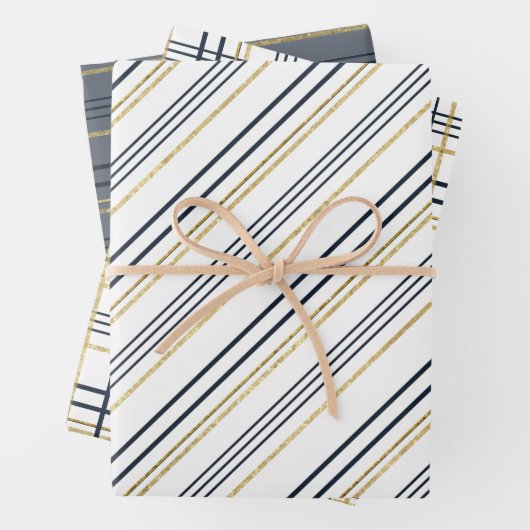 Blauwe en goudstaven en vlechten inpakpapier vel (In situ)