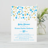Blauwe en goudsterren Baby shower Kaart (Staand voorkant)