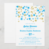 Blauwe en goudsterren Baby shower Kaart (Voorkant / Achterkant)