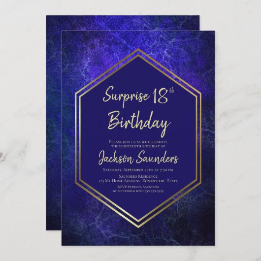 Blauwe en goudsurrogaat 18e verjaardag kaart (Voorkant / Achterkant)