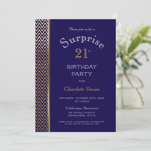 Blauwe en goudsurrogaat 21e verjaardag kaart (Staand voorkant)