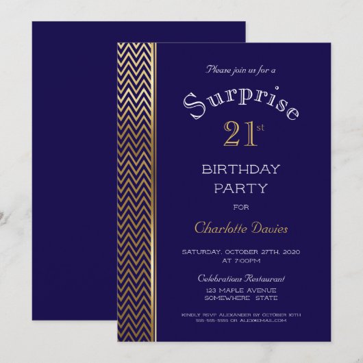 Blauwe en goudsurrogaat 21e verjaardag kaart (Voorkant / Achterkant)