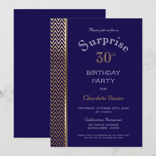 Blauwe en goudsurrogaat 30e verjaardag kaart (Voorkant / Achterkant)