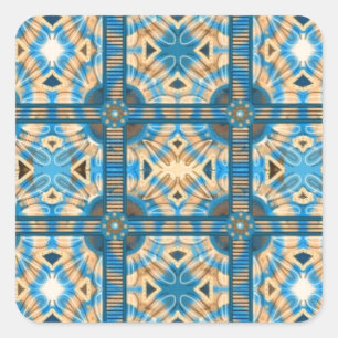 Blauwe en goudtegels vierkante sticker