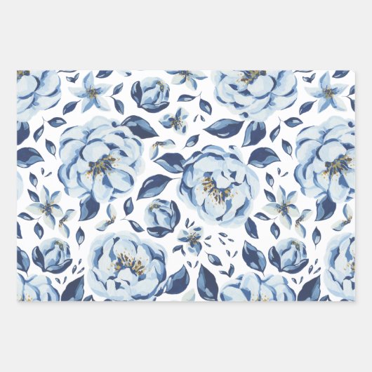 Blauwe en goudverlooppapierset inpakpapier vel (Voorkant)