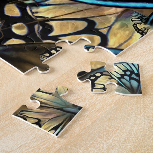 blauwe en goudvlindervleugels legpuzzel (Zijkant)