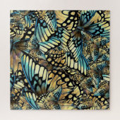 blauwe en goudvlindervleugels legpuzzel (Horizontaal)