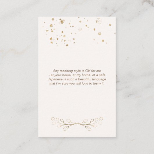 Blauwe en goudwaterverf Japanse taal TEMA Visitekaartje (Achterkant)