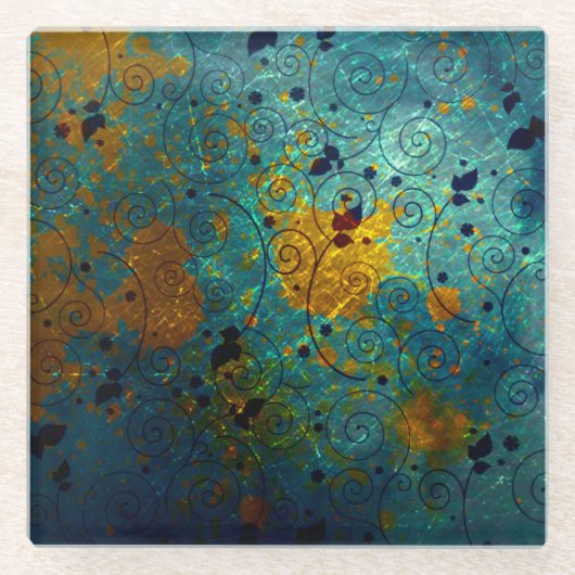 Blauwe en goudwijn glazen onderzetter (Voorkant)