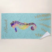 Blauwe en goudzangerhanddoek Gepersonaliseerd Strandlaken (Voorkant)