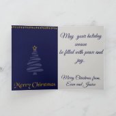 Blauwe en goudzige kerstboom feestdagen kaart (Binnen)