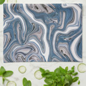 Blauwe en grijze Abstracte marmer Theedoek (Gevouwen)