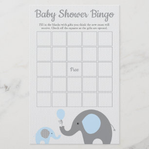 Blauwe en grijze Baby shower Bingo Game Kaart