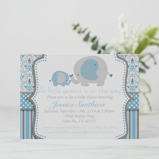 Blauwe en grijze Baby shower Kaart (Staand voorkant)