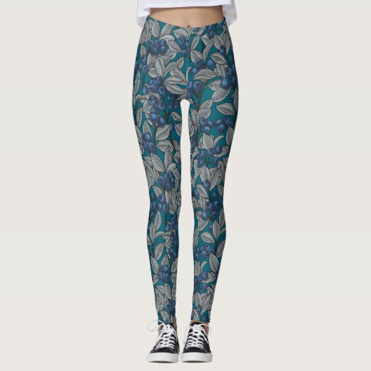 Blauwe en grijze bosbessen leggings (Voorkant)