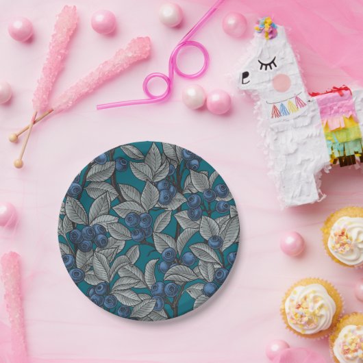 Blauwe en grijze bosbessen papieren bordje (Feest)