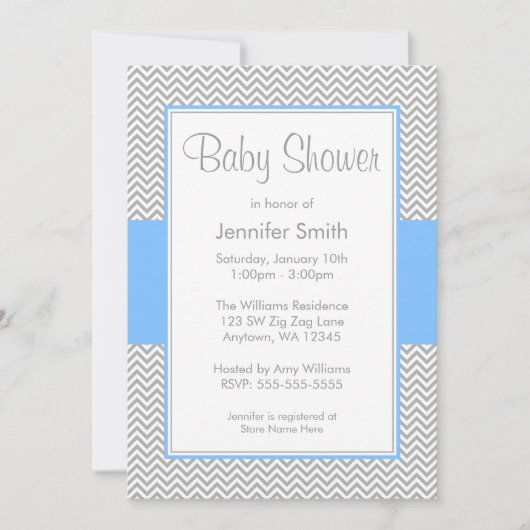 Blauwe en grijze Chevron Baby Shower Invitaties Kaart (Voorkant)
