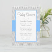 Blauwe en grijze Chevron Baby Shower Invitaties Kaart (Staand voorkant)