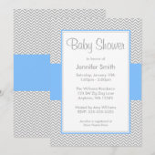 Blauwe en grijze Chevron Baby Shower Invitaties Kaart (Voorkant / Achterkant)