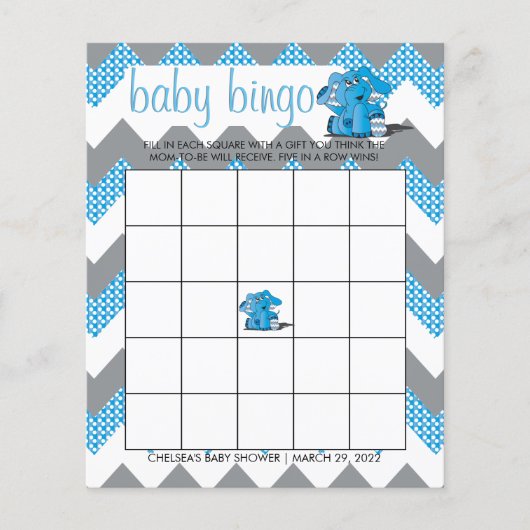 Blauwe en grijze Chevron Elephant Baby shower Bing Flyer (Voorkant)