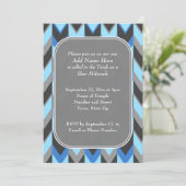 Blauwe en grijze Chevron Pattern Bar Mitzvah Kaart (Staand voorkant)
