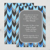 Blauwe en grijze Chevron Pattern Bar Mitzvah Kaart (Voorkant / Achterkant)