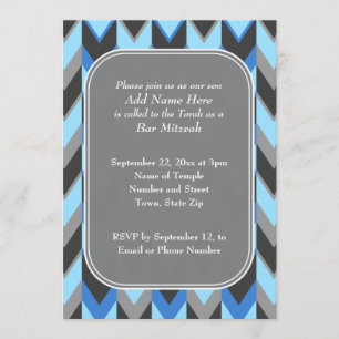 Blauwe en grijze Chevron Pattern Bar Mitzvah Kaart