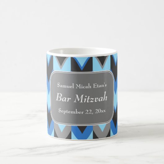 Blauwe en grijze Chevron Pattern Bar Mitzvah Koffiemok (Center)
