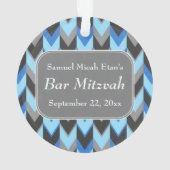 Blauwe en grijze Chevron Pattern Bar Mitzvah Ornament (achterkant)