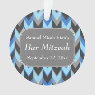 Blauwe en grijze Chevron Pattern Bar Mitzvah Ornament