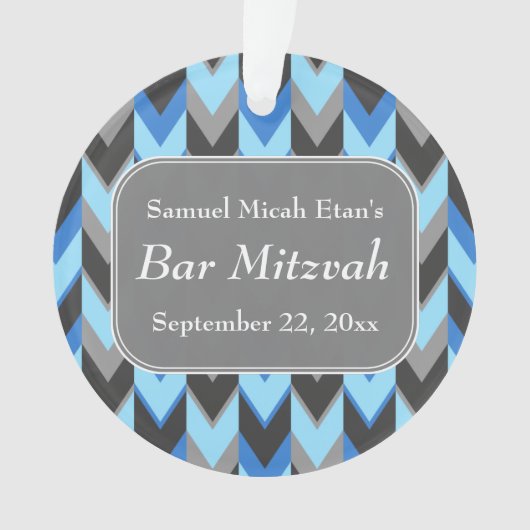Blauwe en grijze Chevron Pattern Bar Mitzvah Ornament (voorkant)