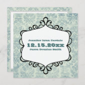 Blauwe en grijze Damask Wedding Invitations Kaart (Voorkant / Achterkant)