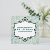 Blauwe en grijze Damask Wedding Invitations Kaart (Staand voorkant)